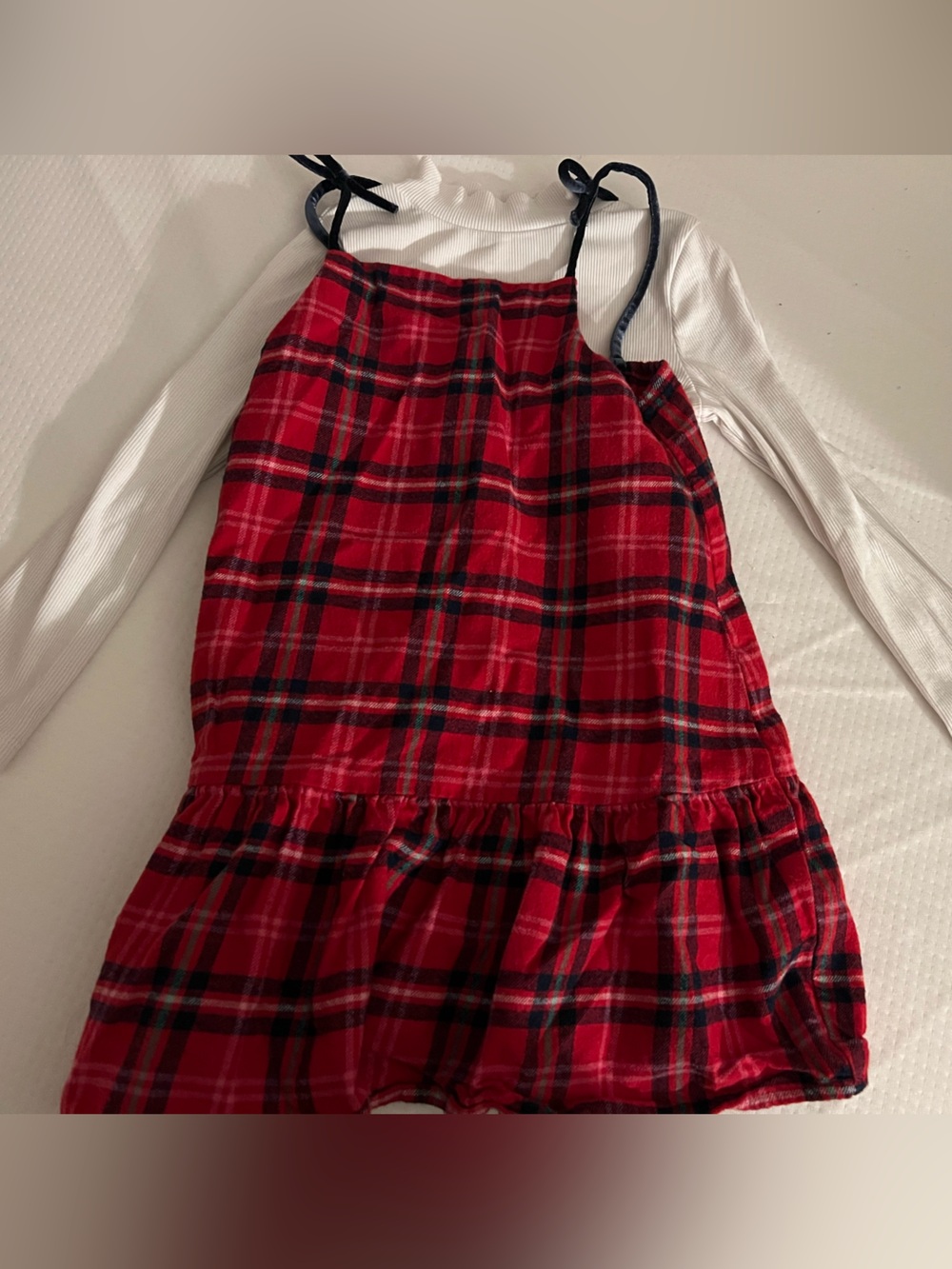 4T Girls Red Plaid jumper Set with White Top